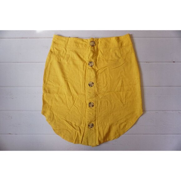 Lucca Mustard Yellow Linen Blend Button-Front Skirt - Size M - Picture 1 of 5